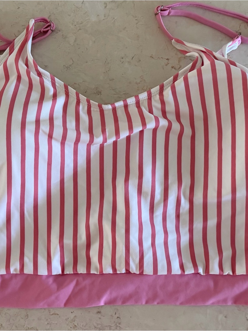 Striped Pink and White Women's Bikini Top